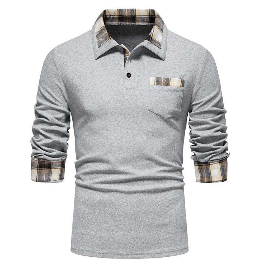 New Men's Plaid Long Sleeve Color Matching Polo Shirt New Men's Plaid Long Sleeve Color Matching Polo Shirt