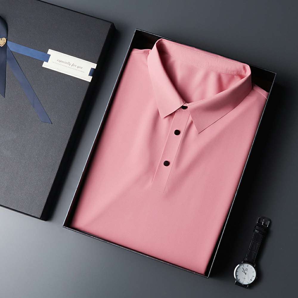 Summer new high-end men's ice silk seamless business short-sleeved lapel polo shirt Summer new high-end men's ice silk seamless business short-sleeved lapel polo shirt