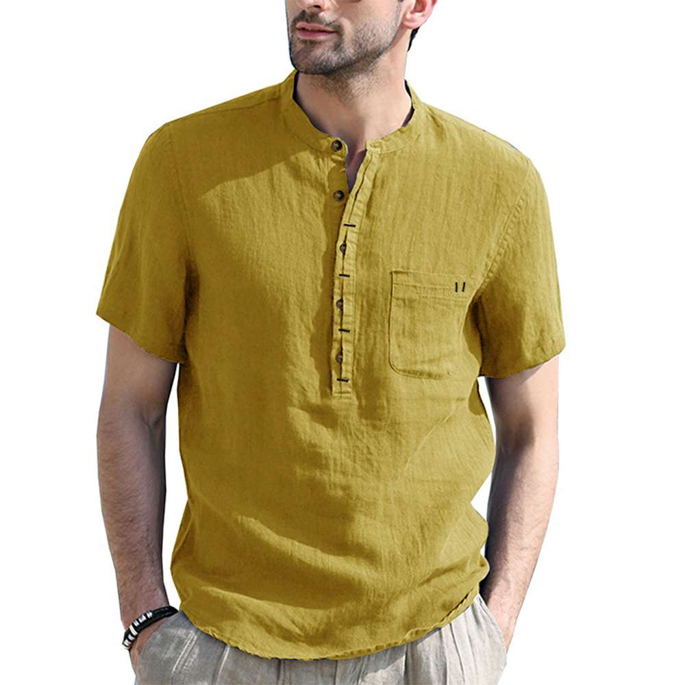 Solid Color Henley Collar Short Sleeve Shirt Solid Color Henley Collar Short Sleeve Shirt