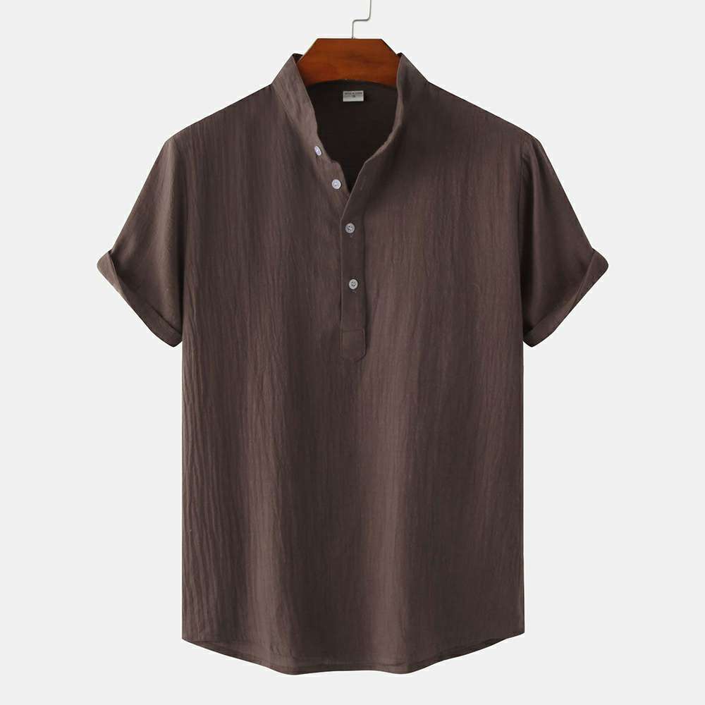 Cotton Linen Stand Collar Casual Short Sleeve Shirt Beach T-Shirt Cotton Linen Stand Collar Casual Short Sleeve Shirt Beach T-Shirt