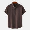 Cotton Linen Stand Collar Casual Short Sleeve Shirt Beach T-Shirt Cotton Linen Stand Collar Casual Short Sleeve Shirt Beach T-Shirt