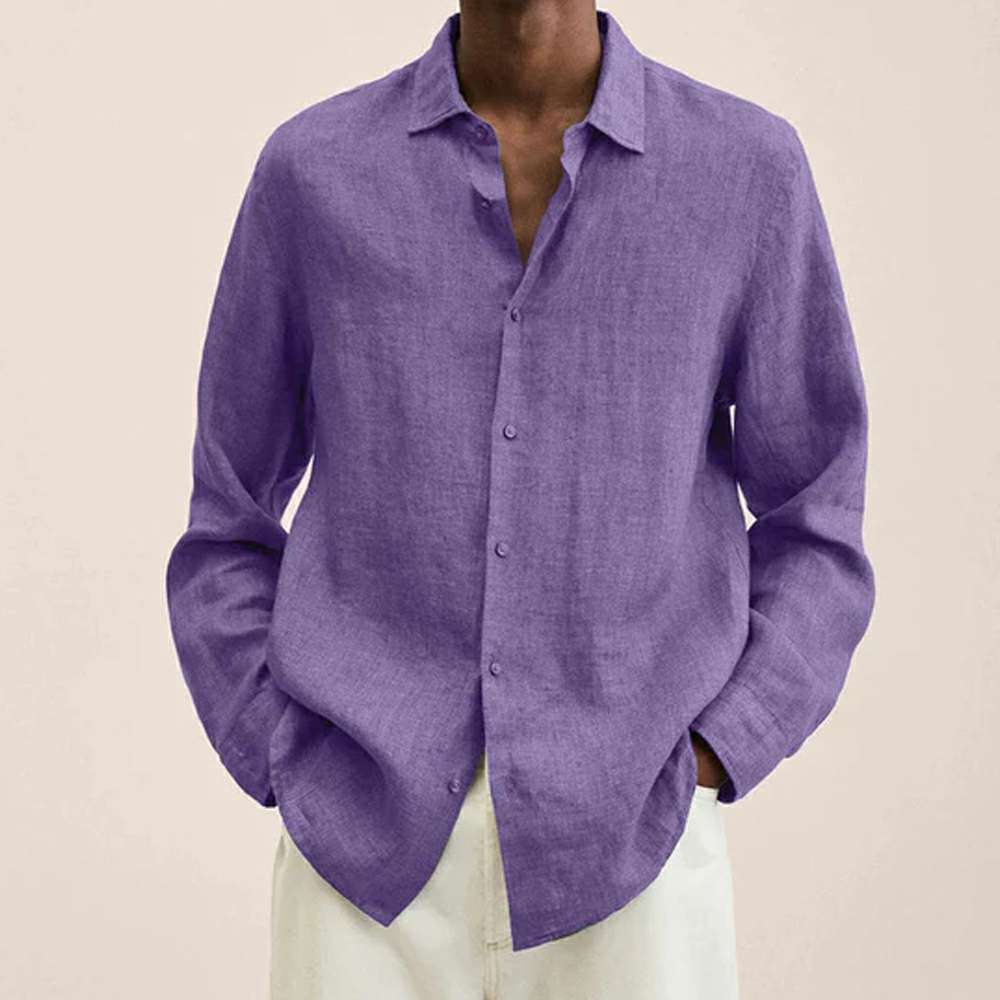 New loose solid color cotton and linen shirt for men New loose solid color cotton and linen shirt for men
