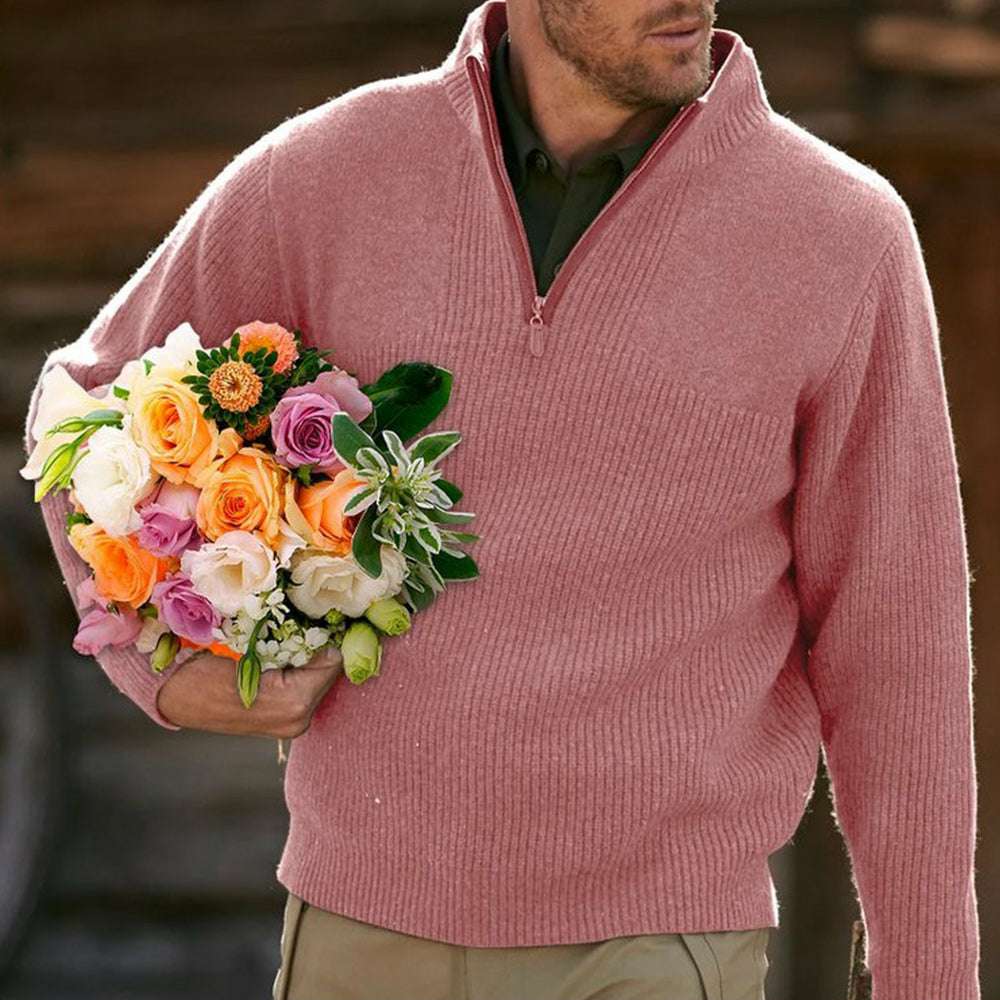 Men's Casual Comfortable V-Neck Zip Up Early Autumn Sweater