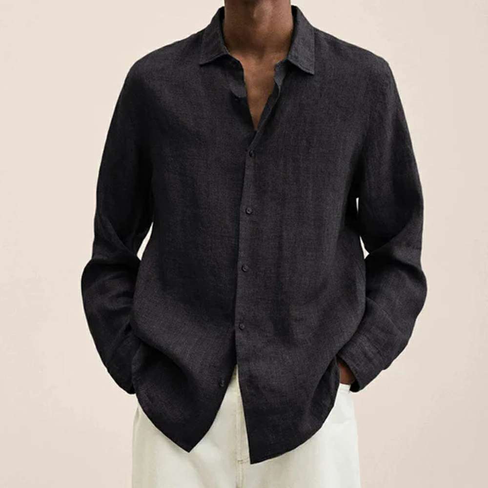 New loose solid color cotton and linen shirt for men New loose solid color cotton and linen shirt for men