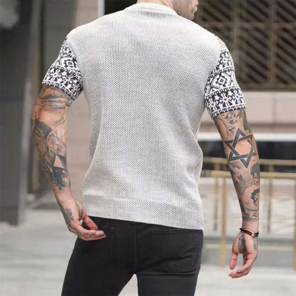 Men's fashion color block print short sleeves Men's fashion color block print short sleeves
