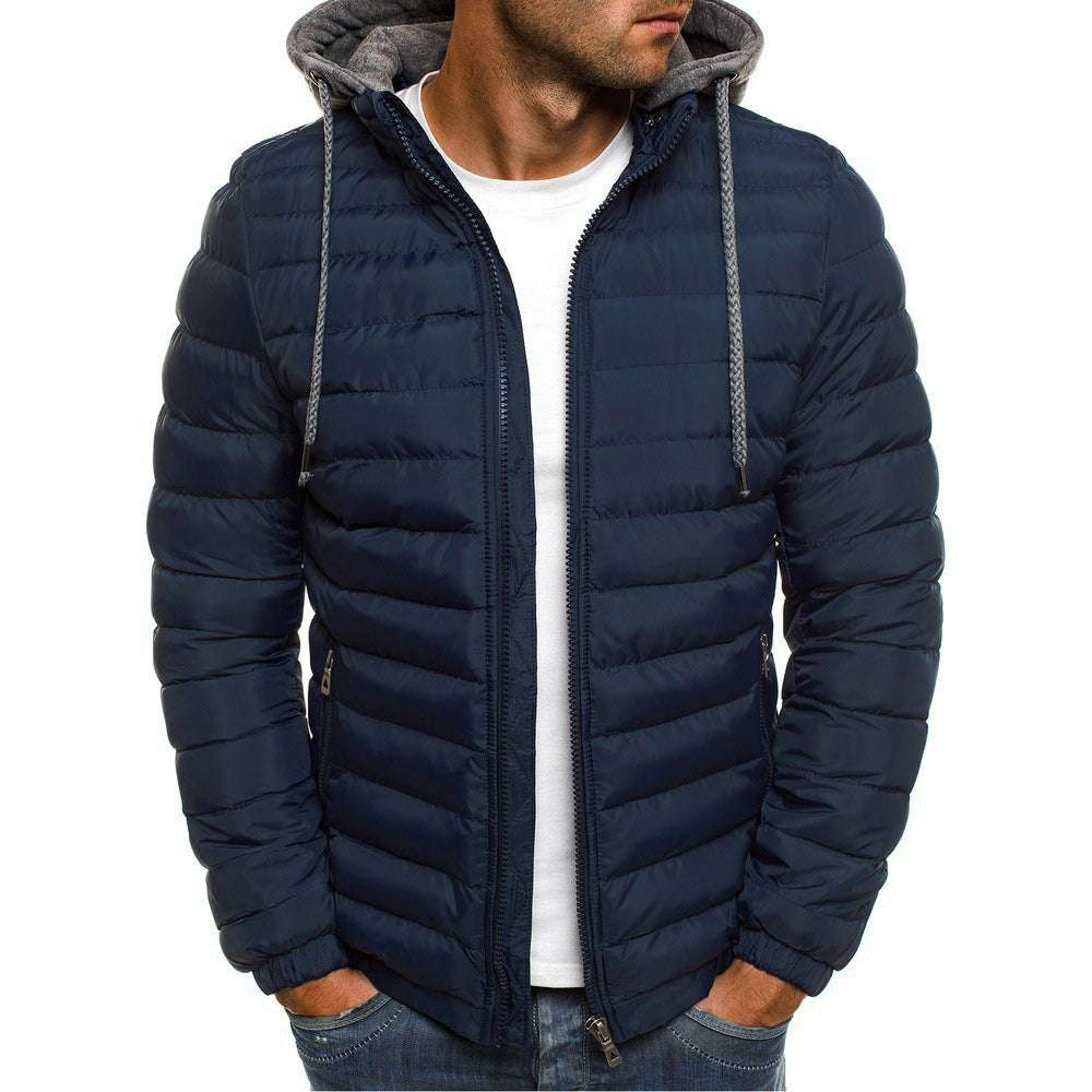 Men's Fashion Solid Color Warm Hooded Cotton Padded Jacket