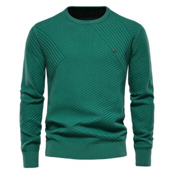 Autumn and winter new men's solid color striped pullover sweater