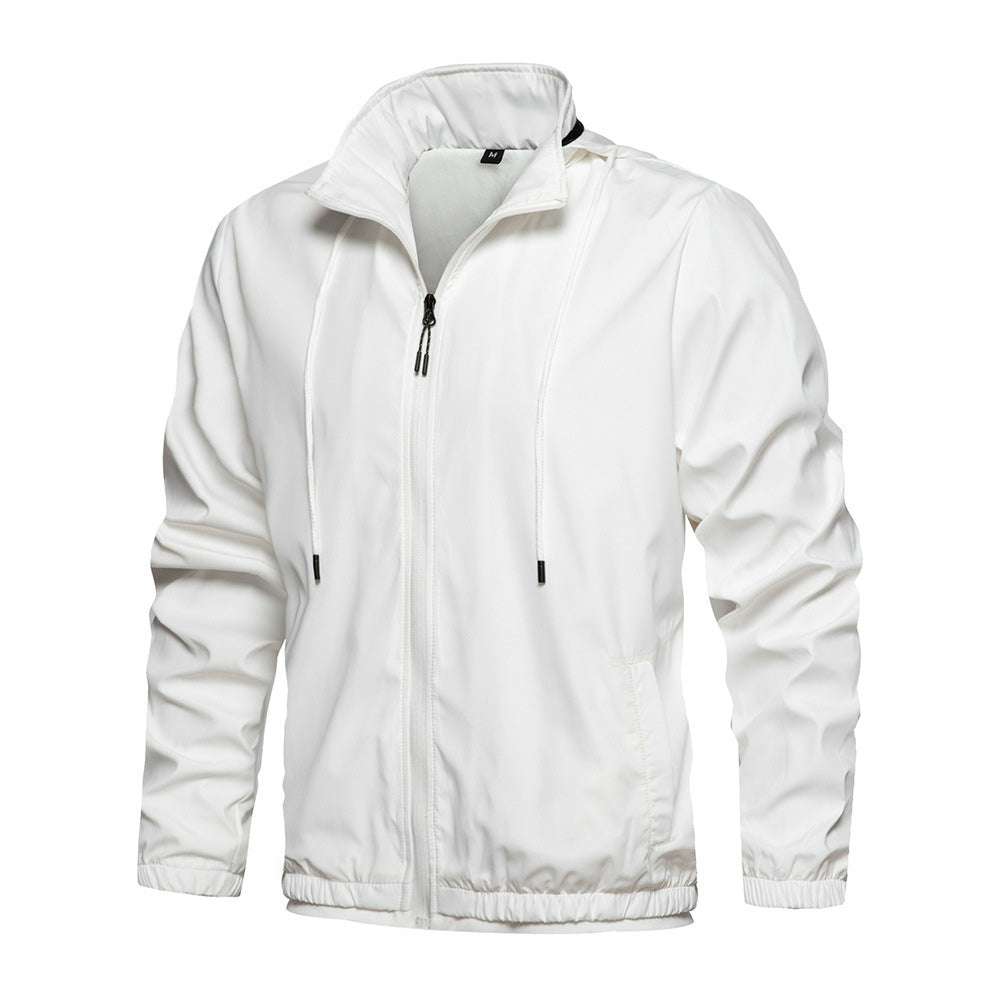 Men's Solid Color Stand Collar Hooded Jacket