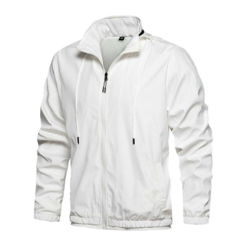 Men's Solid Color Stand Collar Hooded Jacket