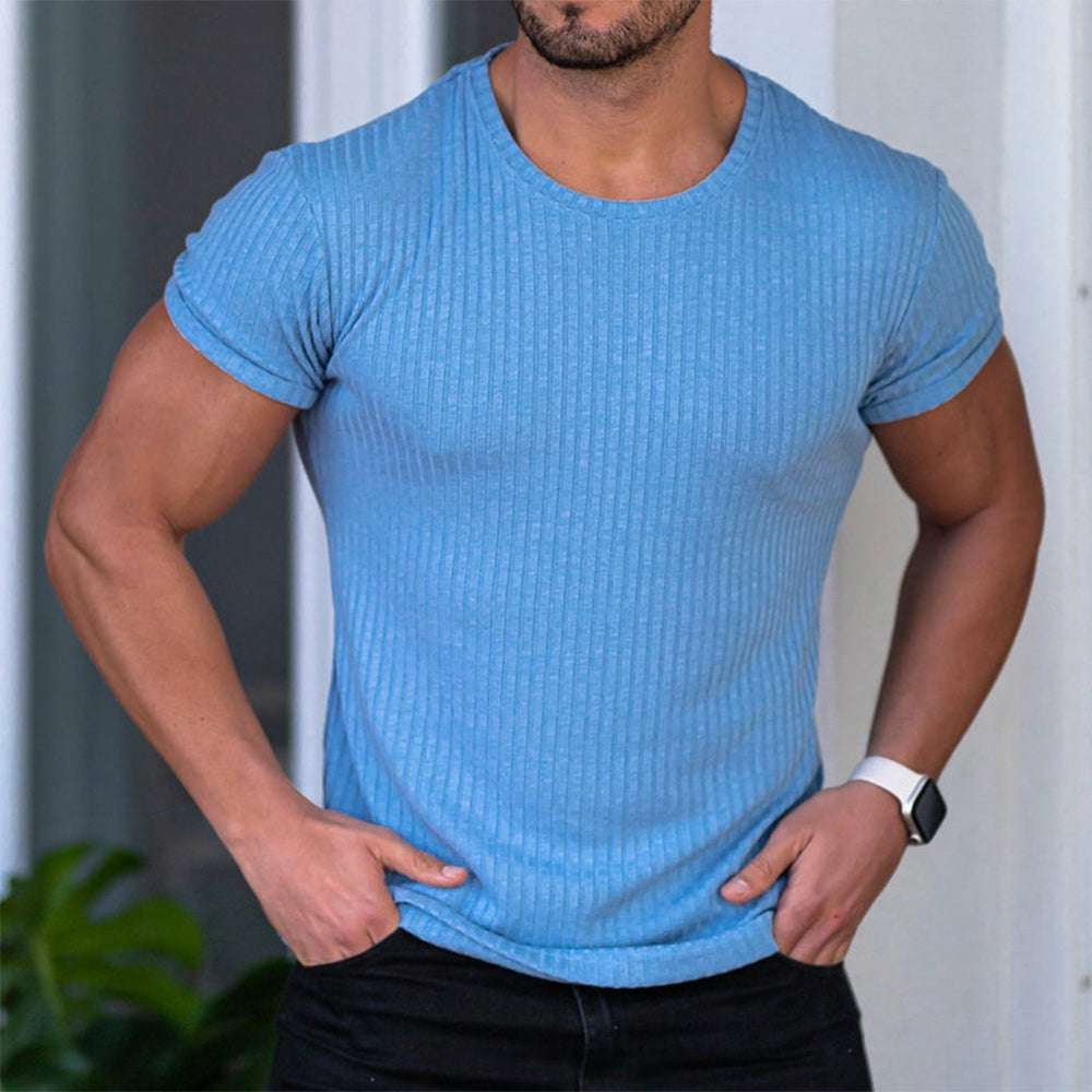 New Round Neck Short Sleeve Vertical Stripe Men's T-Shirt New Round Neck Short Sleeve Vertical Stripe Men's T-Shirt