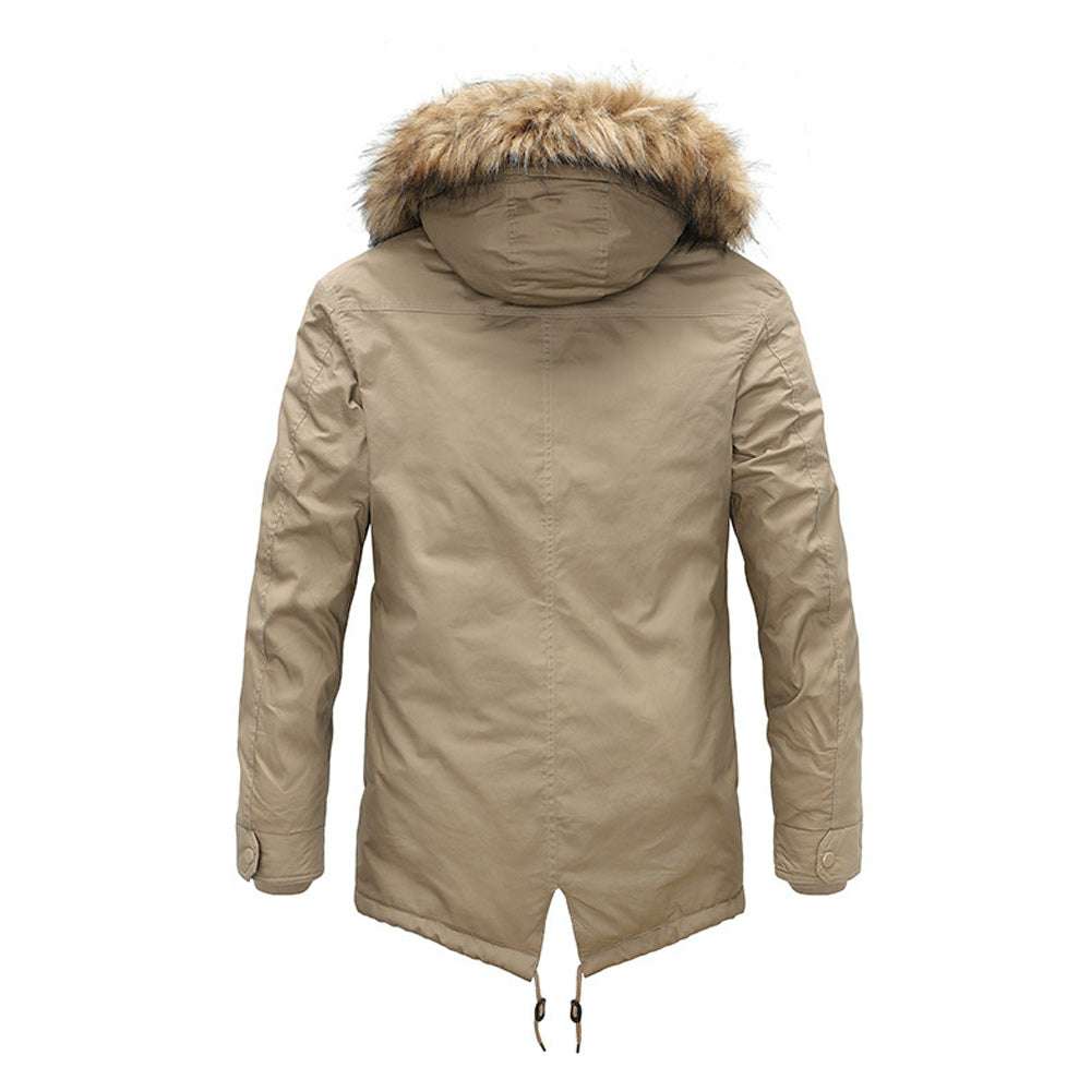 Winter new hooded men's thickened fur collar cotton coat