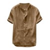 Men's stand collar short sleeve cotton linen shirt