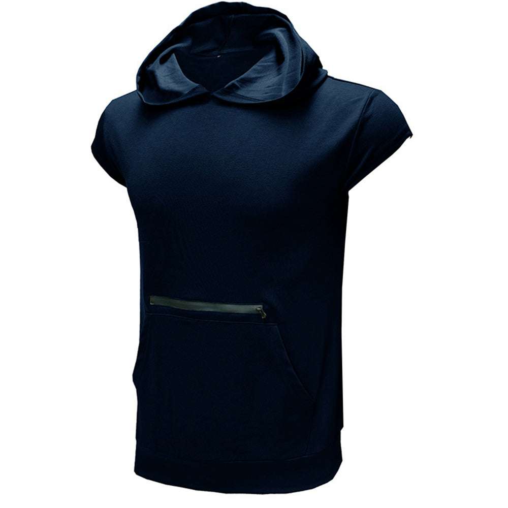 Men's Sleeveless Sports Vest Outdoor Fitness Solid Color Hoodie