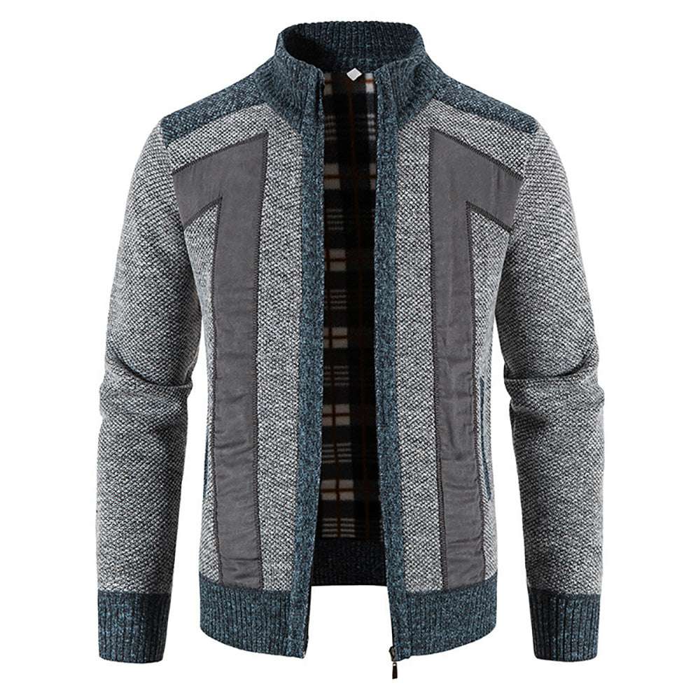 Men's Warm Fashion Stitched Fleece Knitted Cardigan P1180