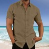 Men's New Solid Color Lapel Button Short Sleeve Shirt
