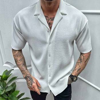 New solid color short-sleeved shirt men's casual cardigan