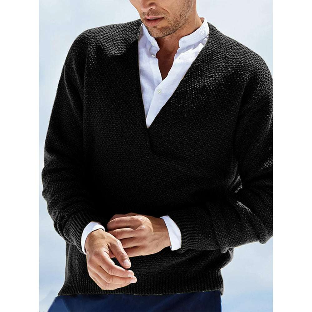 Men's V-neck solid color slim-fit pullover sweater Men's V-neck solid color slim-fit pullover sweater