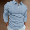 Spring men's half zip striped polo long sleeves P1117 Spring men's half zip striped polo long sleeves P1117