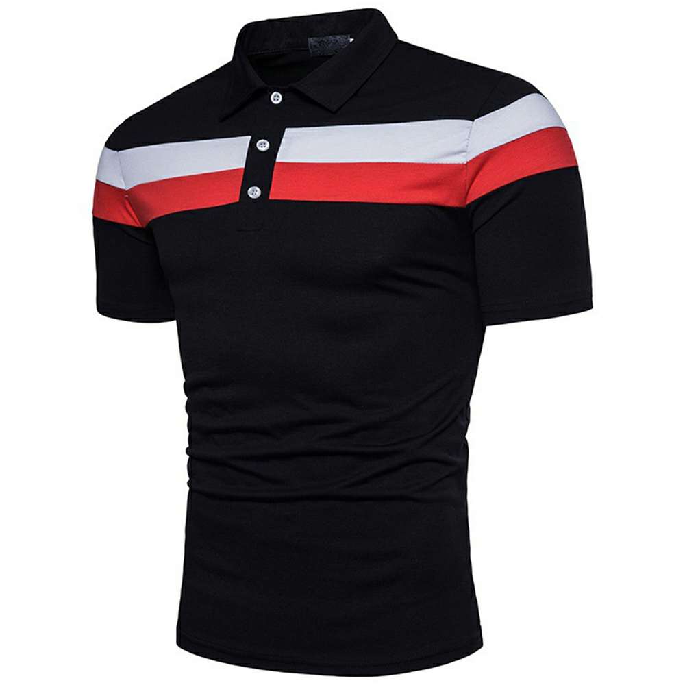 Striped color matching fashion lapel polo shirt men's short sleeves P1135 Striped color matching fashion lapel polo shirt men's short sleeves P1135