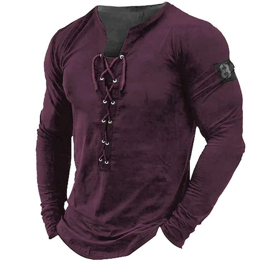 Summer new men's outdoor retro tie hooded long sleeve