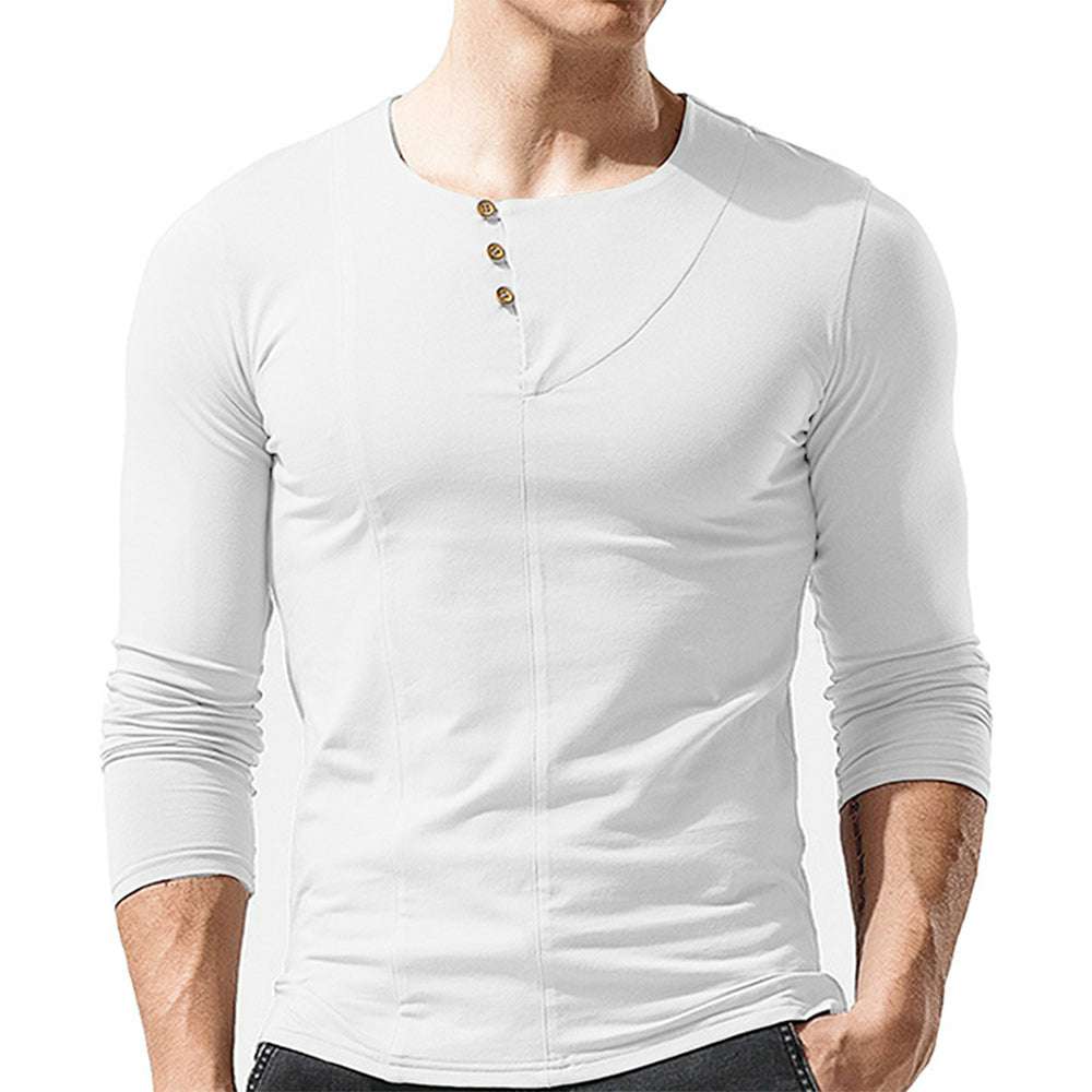 Men's Round Neck Button Long Sleeve T-Shirt Men's Round Neck Button Long Sleeve T-Shirt