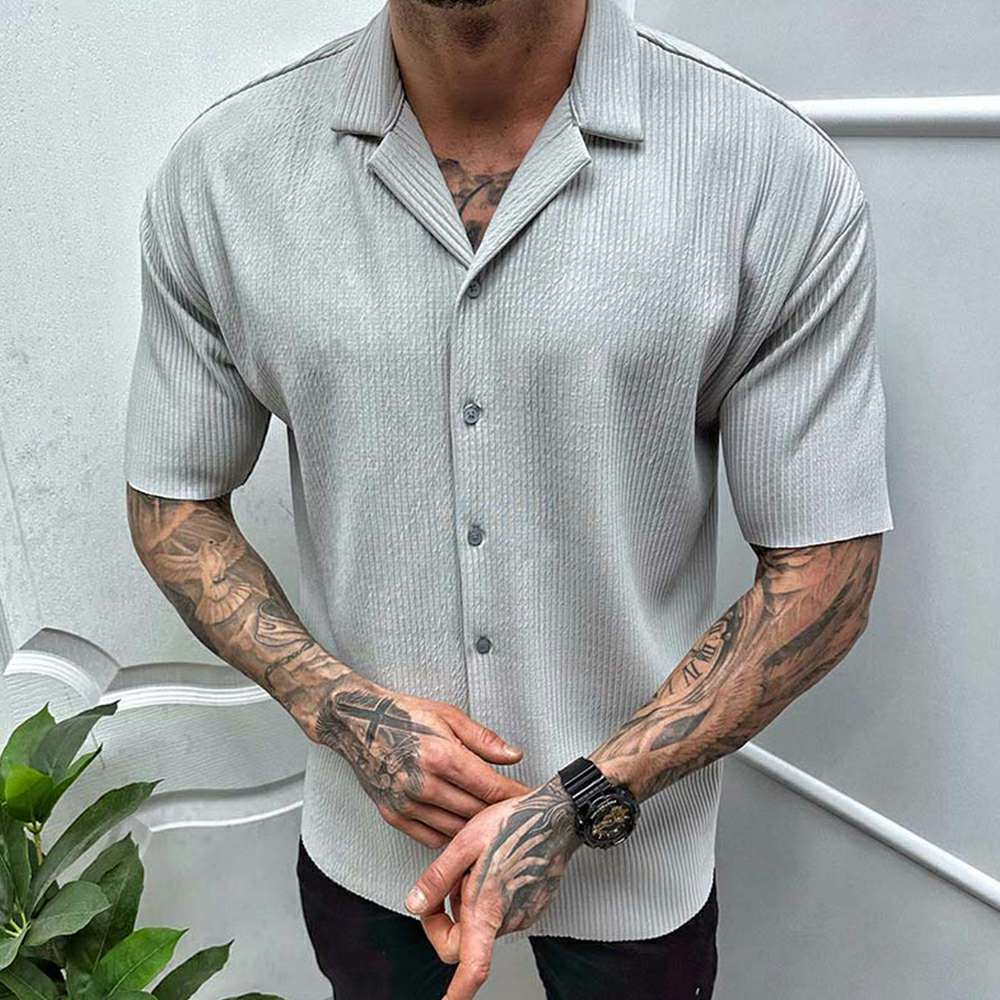 New solid color short-sleeved shirt men's casual cardigan