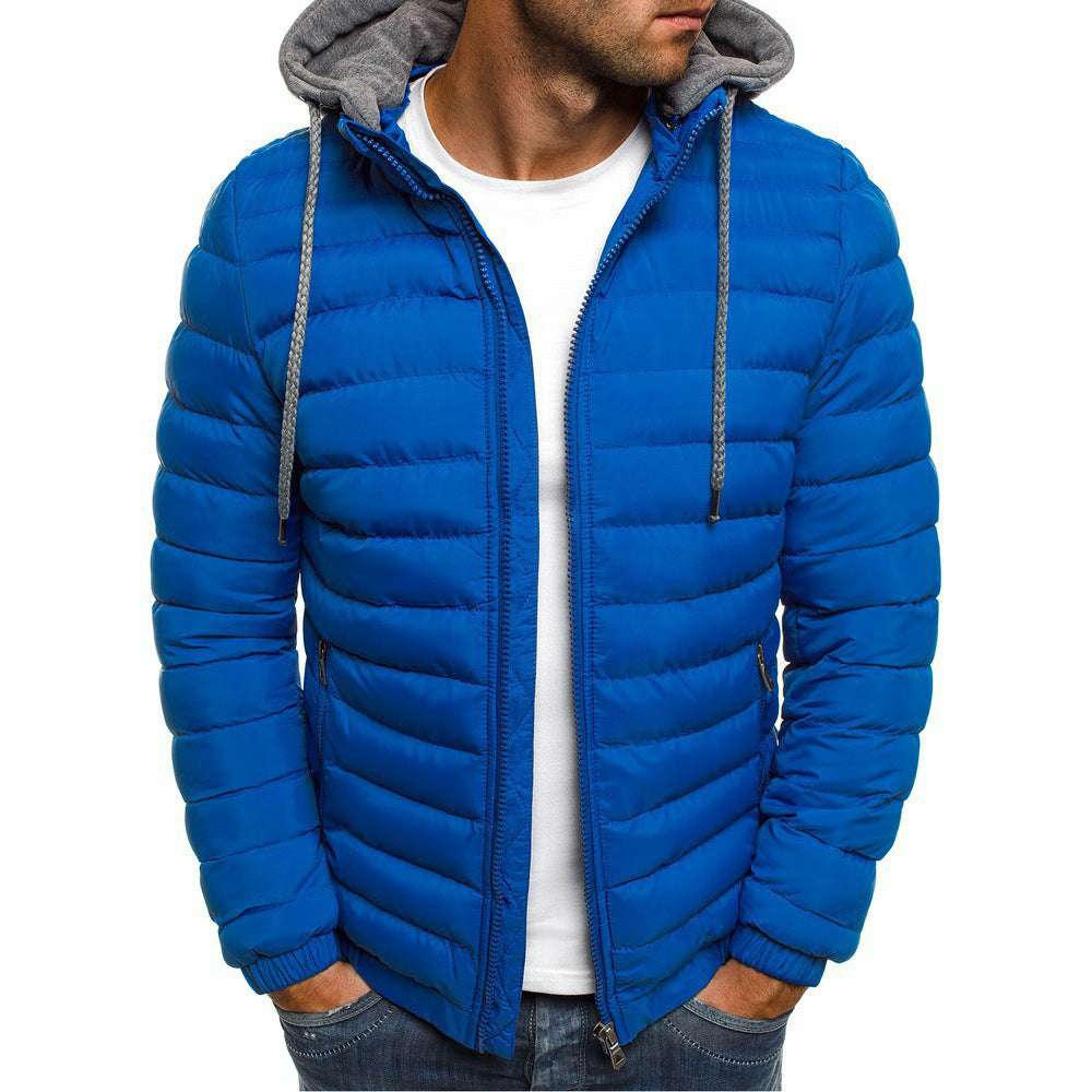 Men's Fashion Solid Color Warm Hooded Cotton Padded Jacket