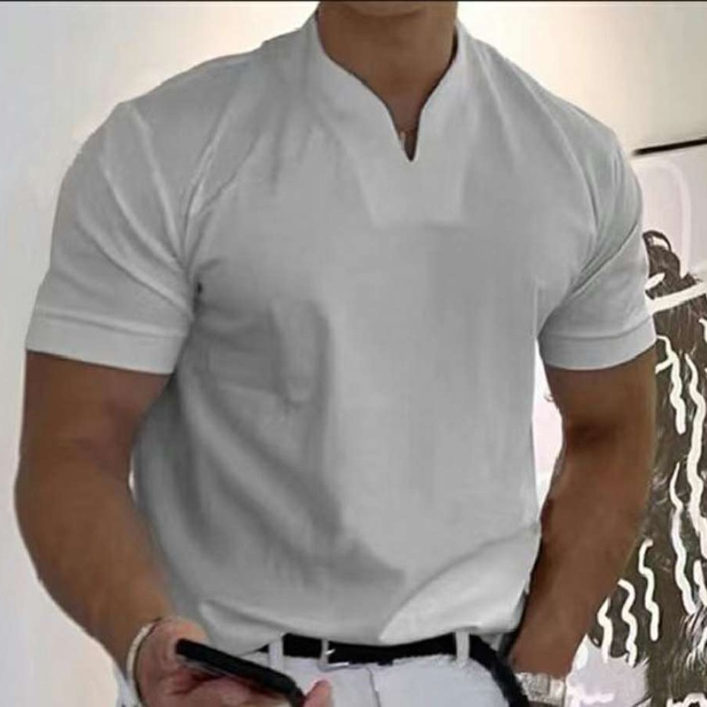 Men's Solid Color V-Neck Slim Fit Short Sleeve