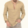 Cotton linen deep v-neck solid color large size long-sleeved T-shirt shirt Cotton linen deep v-neck solid color large size long-sleeved T-shirt shirt