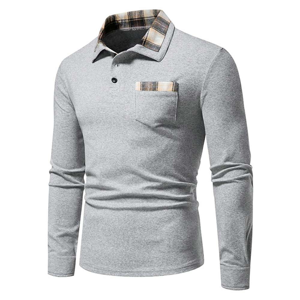 New Men's Plaid Long Sleeve Color Matching Polo Shirt New Men's Plaid Long Sleeve Color Matching Polo Shirt
