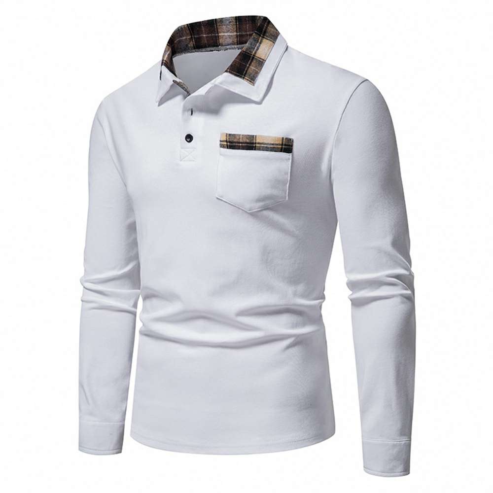 New Men's Plaid Long Sleeve Color Matching Polo Shirt New Men's Plaid Long Sleeve Color Matching Polo Shirt