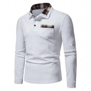 New Men's Plaid Long Sleeve Color Matching Polo Shirt