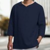 Men's new cotton and linen V-neck long-sleeved loose shirt Men's new cotton and linen V-neck long-sleeved loose shirt