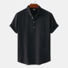 Cotton Linen Stand Collar Casual Short Sleeve Shirt Beach T-Shirt Cotton Linen Stand Collar Casual Short Sleeve Shirt Beach T-Shirt