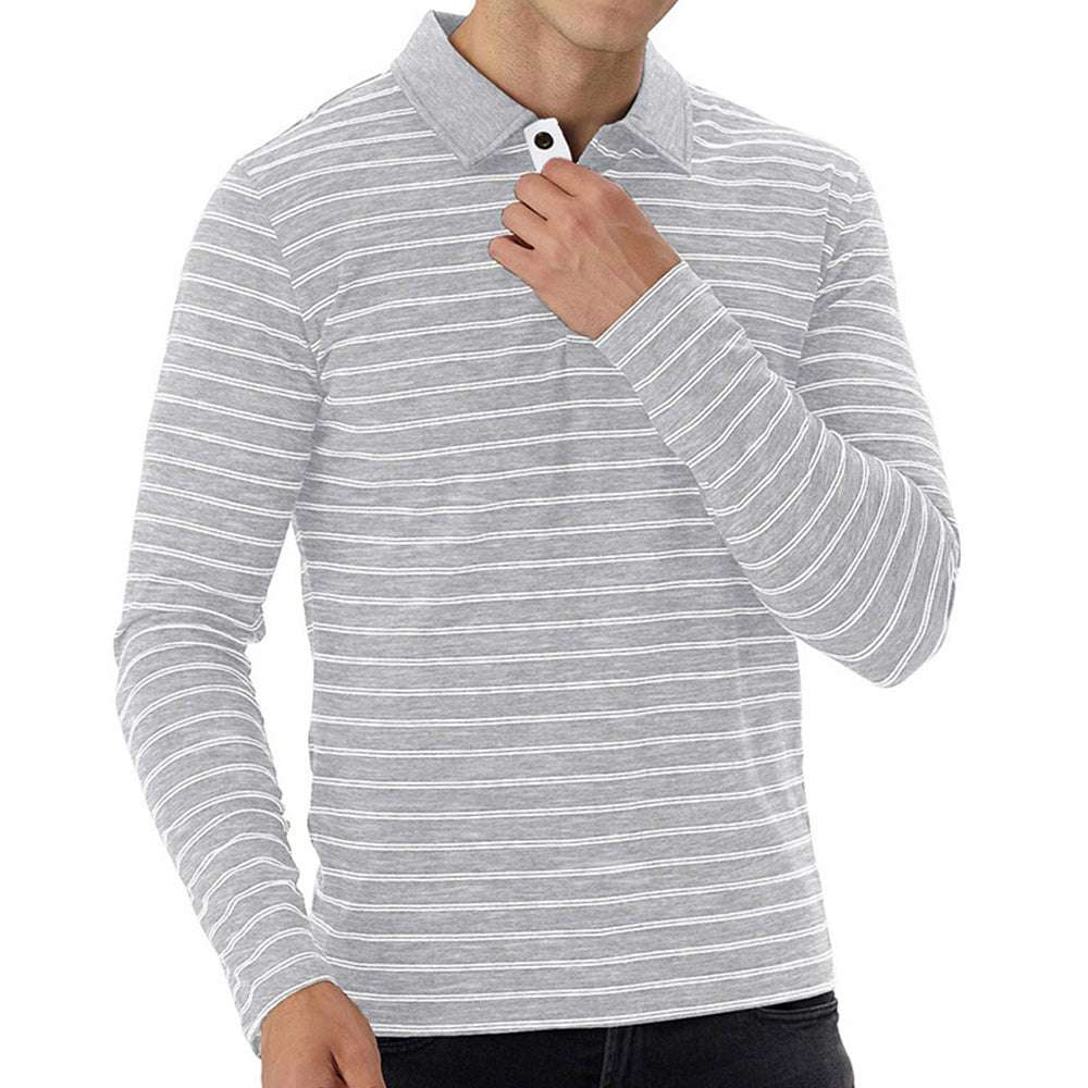 New Men Striped Casual Breathable Long Sleeve Polo Shirt New Men Striped Casual Breathable Long Sleeve Polo Shirt