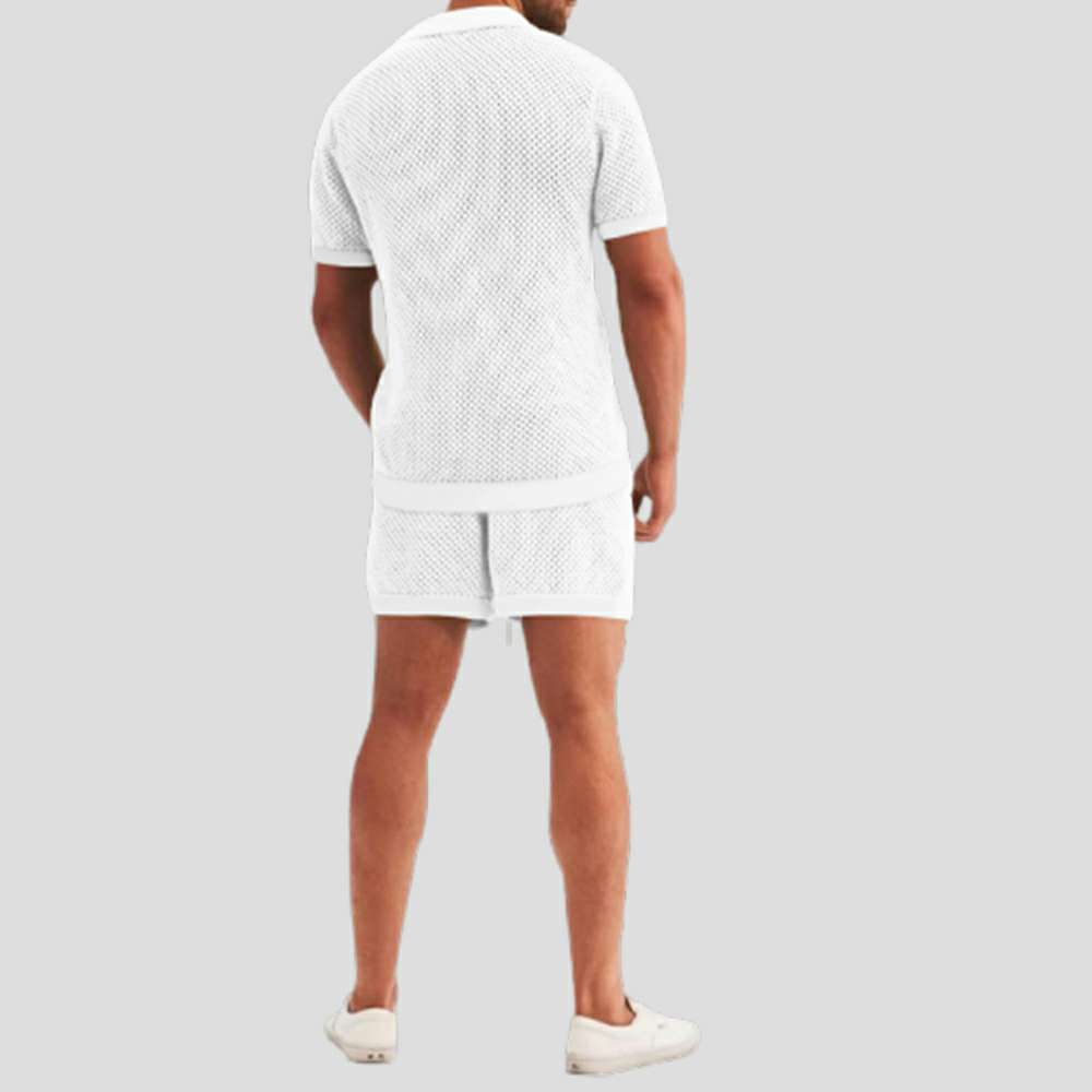 Summer new men's hollow icy breathable casual thin short-sleeved shorts suit Summer new men's hollow icy breathable casual thin short-sleeved shorts suit