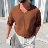Summer new men's solid color V-neck cotton and linen short sleeves Summer new men's solid color V-neck cotton and linen short sleeves
