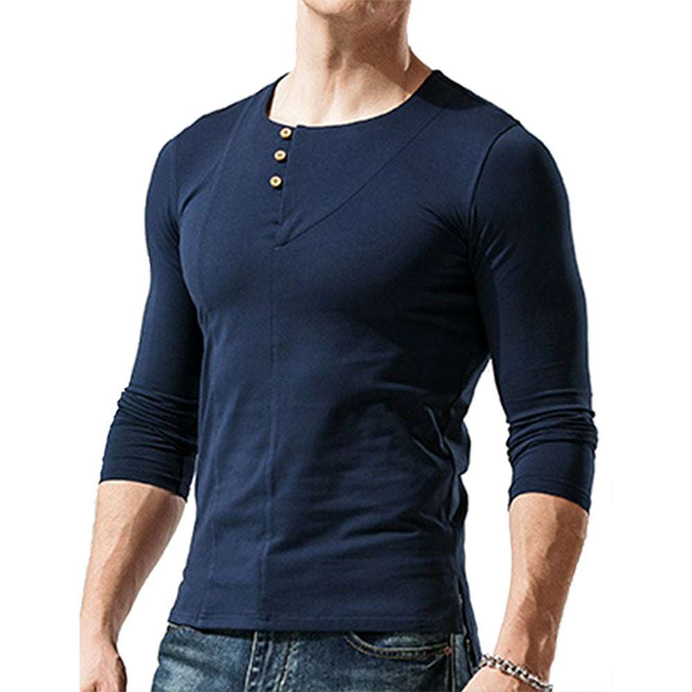 Men's Round Neck Button Long Sleeve T-Shirt Men's Round Neck Button Long Sleeve T-Shirt