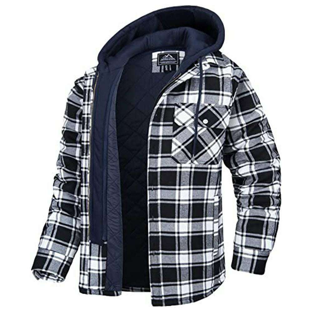 Long Sleeve Hooded Plaid Thick Warm Loose Jacket P1151
