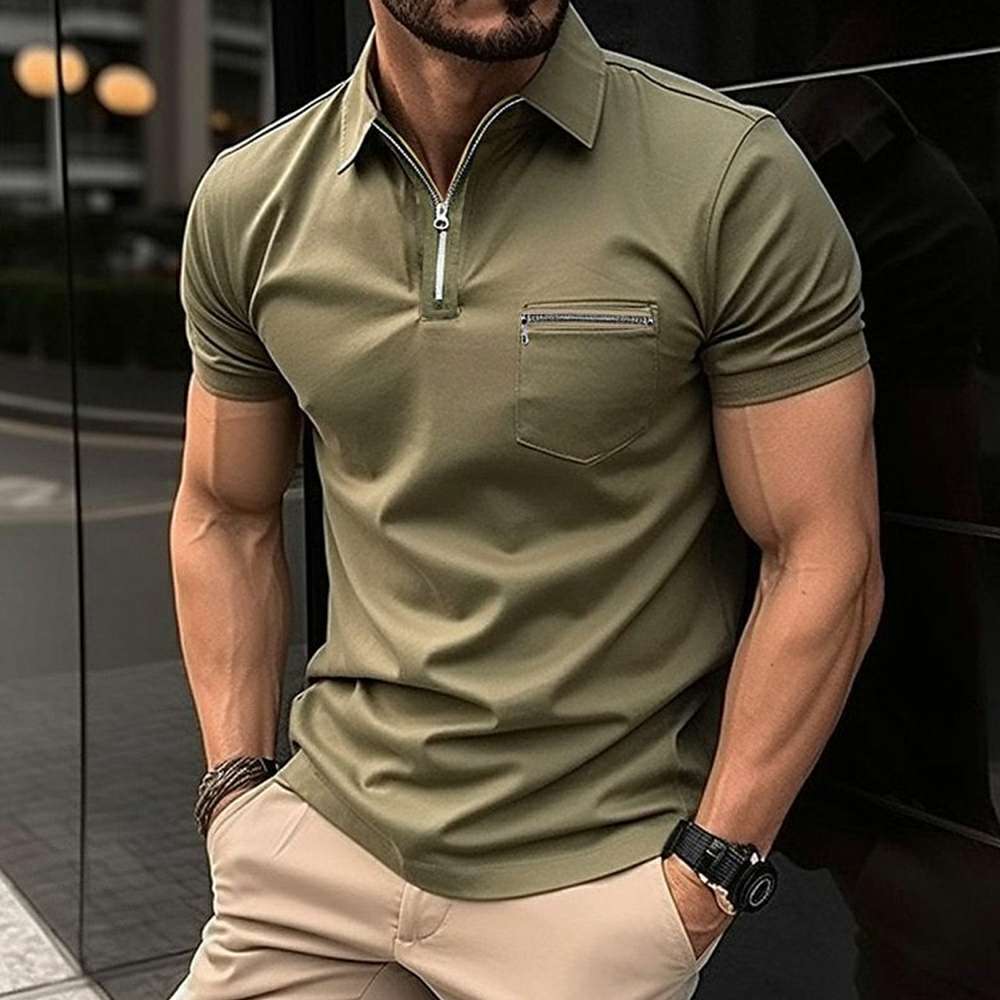 Stylish Monochrome Men's Zippered POLO Shirt P1106 Stylish Monochrome Men's Zippered POLO Shirt P1106