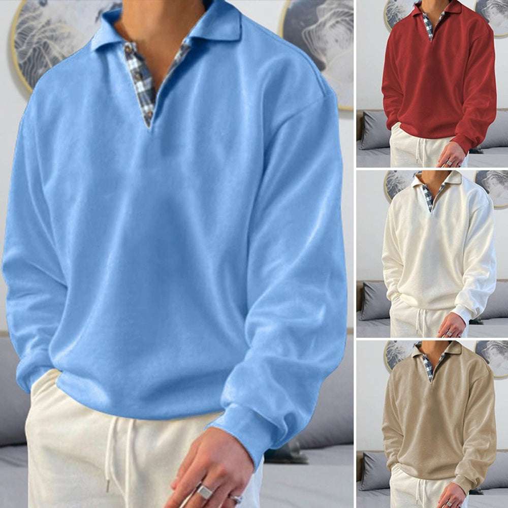 Men's Fashion Lapel Plaid Long Sleeve Sweatshirt