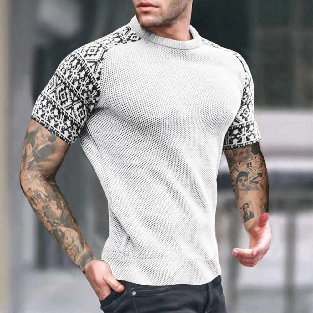 Men's fashion color block print short sleeves Men's fashion color block print short sleeves