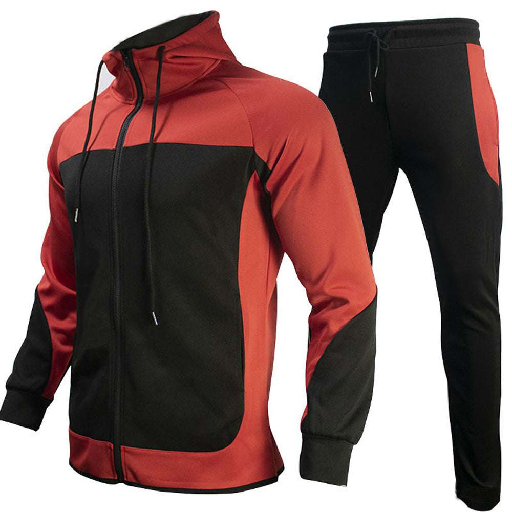 Men's casual color contrast sports two-piece set
