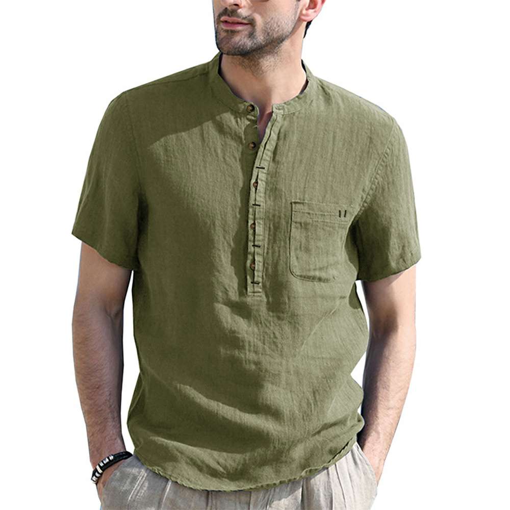 Solid Color Henley Collar Short Sleeve Shirt Solid Color Henley Collar Short Sleeve Shirt