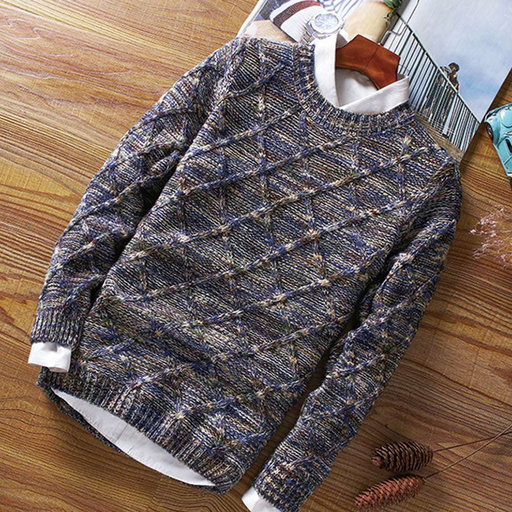 Men's round neck thickened slim trendy sweater