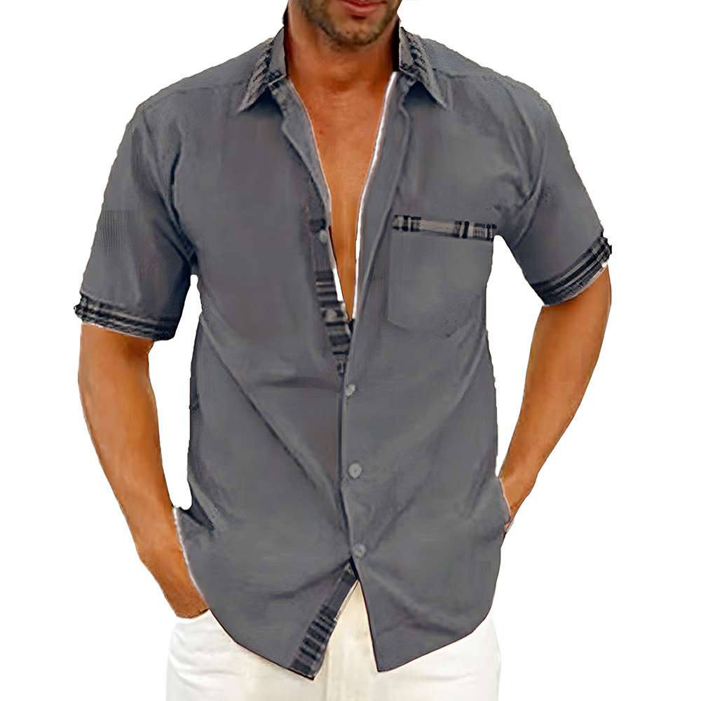 New summer men's solid color casual plaid shirt New summer men's solid color casual plaid shirt