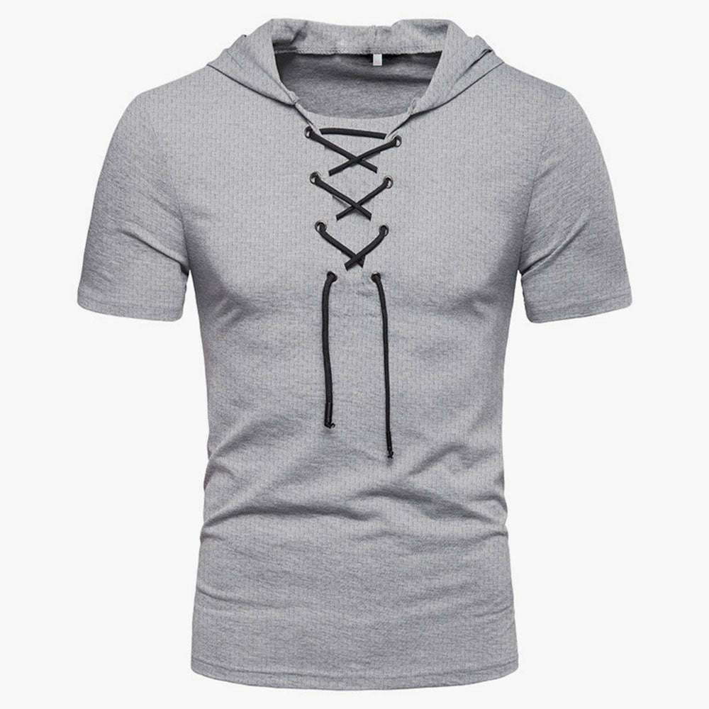 Lace-up short-sleeved hooded T-shirt P1055 Lace-up short-sleeved hooded T-shirt P1055