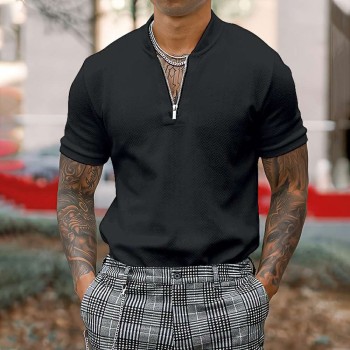 Summer New Men's Casual Tight Zipper POLO Short Sleeves P1139