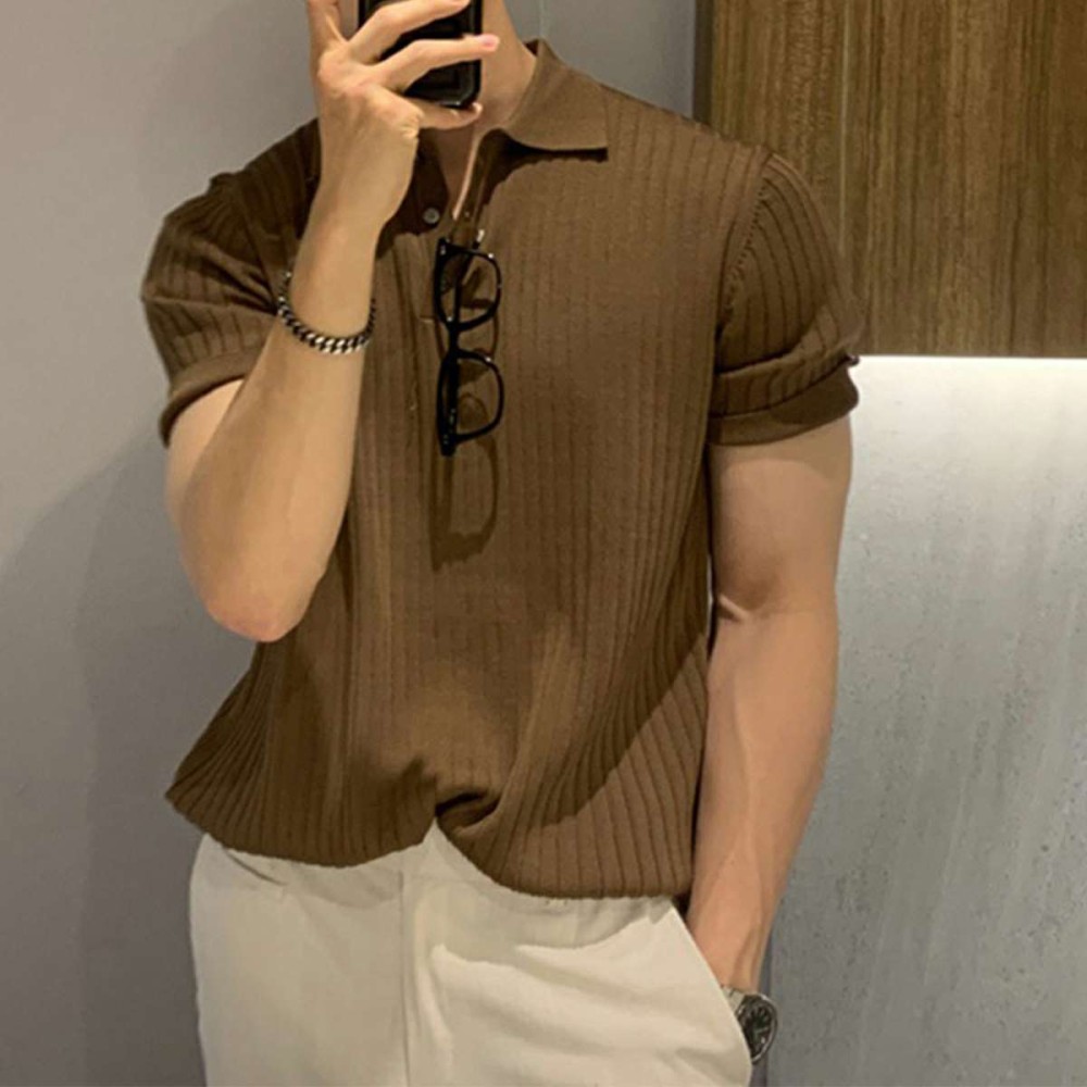 Summer new men's thin section solid color knitted POLO shirt with short sleeves P1107 Summer new men's thin section solid color knitted POLO shirt with short sleeves P1107