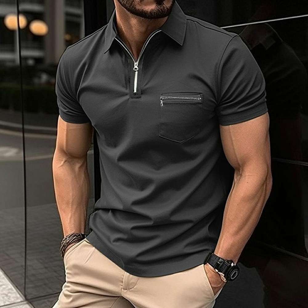 Stylish Monochrome Men's Zippered POLO Shirt P1106 Stylish Monochrome Men's Zippered POLO Shirt P1106
